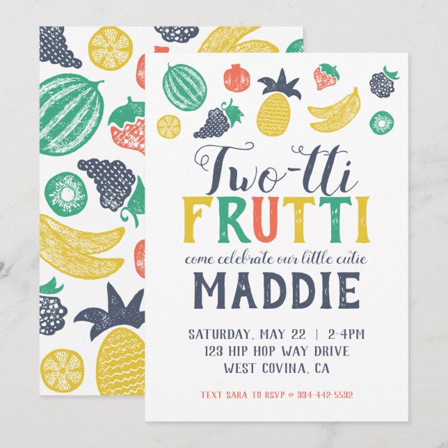 Two-tti Fruiti Second Birthday Invitation (Front/Back)
