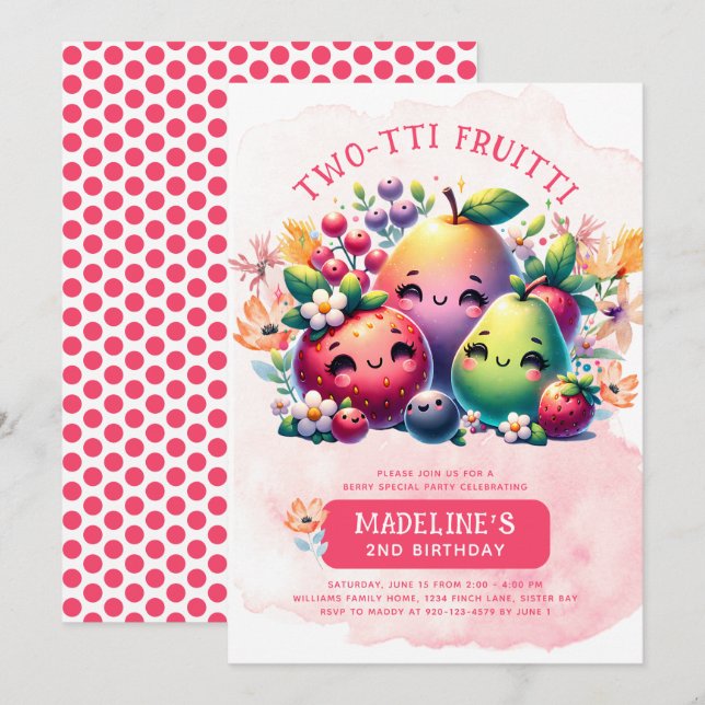 TWO-TTI FRUITTI 2nd Birthday Party Invitation (Front/Back)