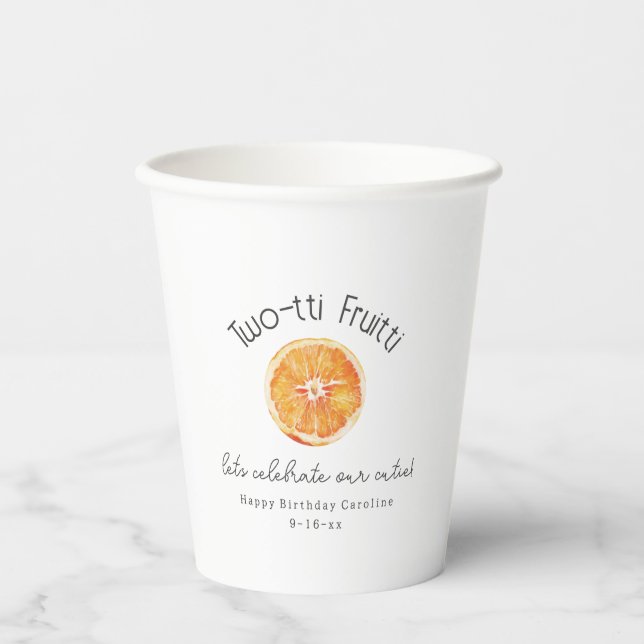 Two-tti Fruitti Cutie Citrus Fruit Birthday Paper Cups (Front)