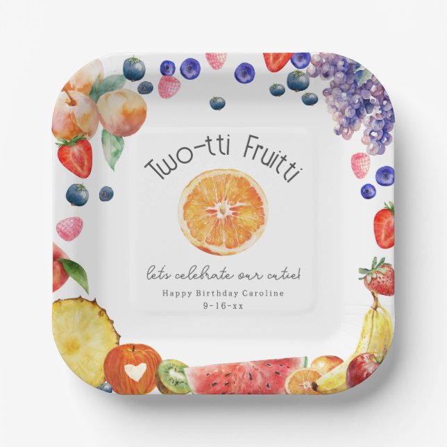 Two-tti Fruitti Cutie Fruit Birthday Paper Plate (Front)