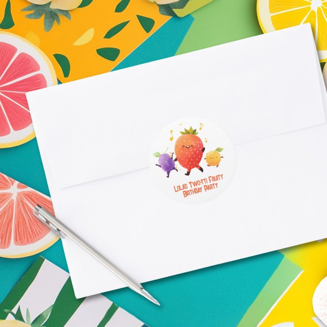 Two-tti Fruity 2nd Birthday Party Envelope Classic Round Sticker (Creator Uploaded)
