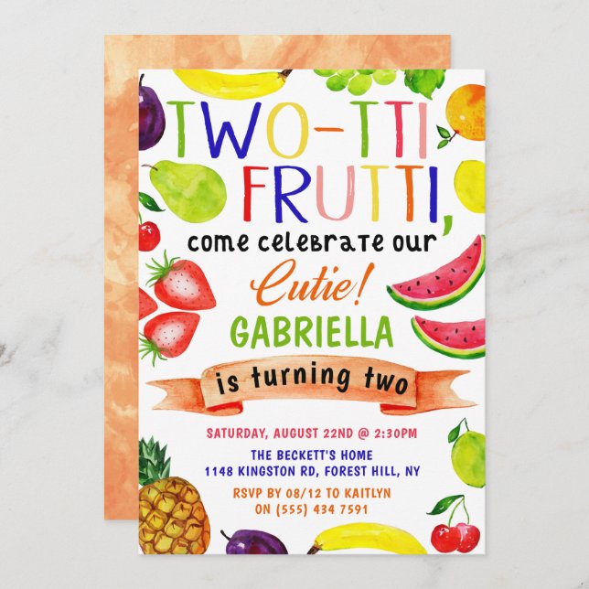 Two-tti Frutti 2nd Birthday Invitations (Front/Back)