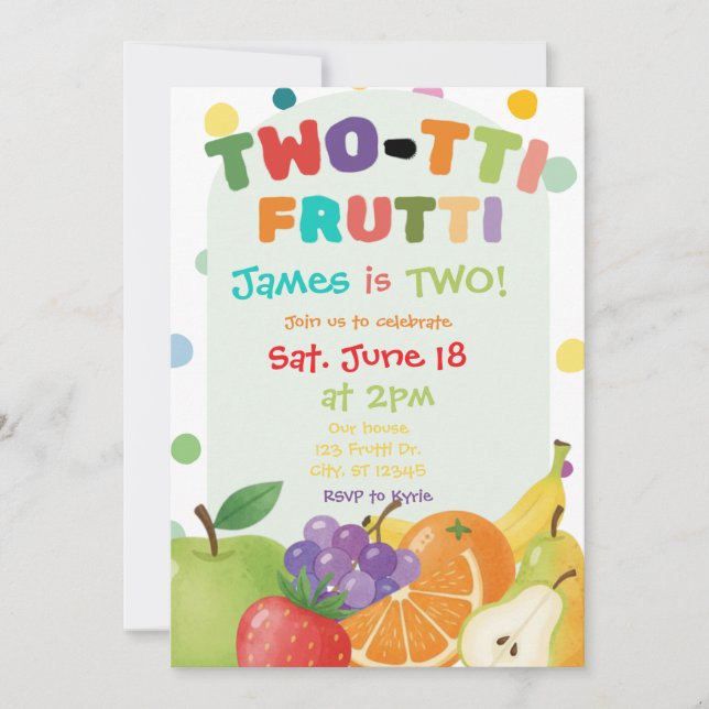 TWO-TTI FRUTTI 2nd birthday party Invitation (Front)
