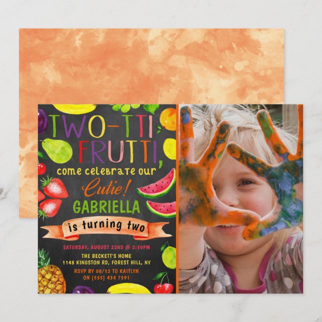 Two-tti Frutti 2nd Birthday Photo Invitation (Front/Back)