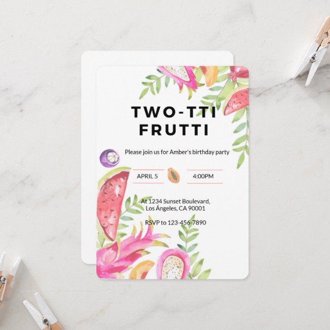 TWO-TTI FRUTTI Birthday- Girls’ 2nd Birth Card (Front/Back In Situ)