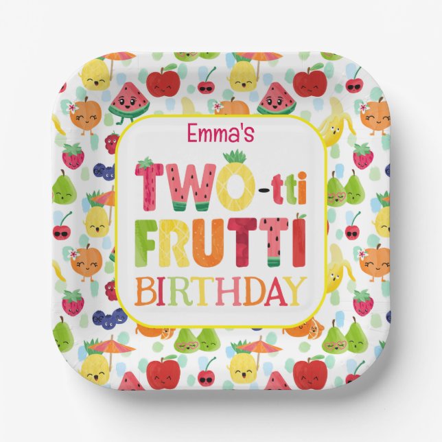 Two-tti Frutti Cutie Fruit 2nd Birthday Party Paper Plate (Front)