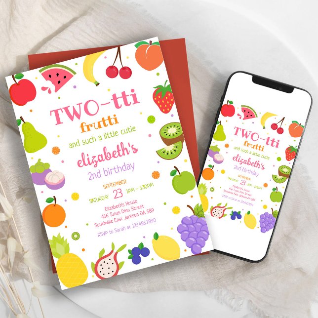 Two-tti Frutti Fruit Kids 2nd Birthday Invitation (Creator Uploaded)