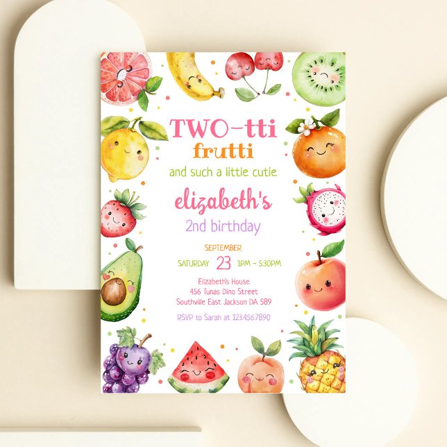 Two-tti Frutti Fruit Kids 2nd Birthday Invitation (Creator Uploaded)