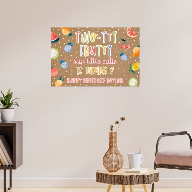 Two-tti Frutti Fruit Second Birthday Kraft Paper Poster (Living Room 3)