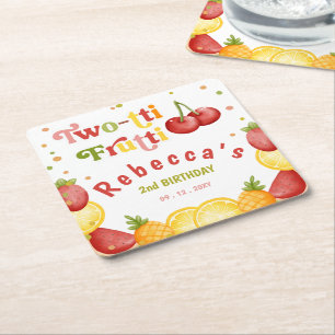 Two-tti Frutti Fruity Fun Second Birthday Party Square Paper Coaster