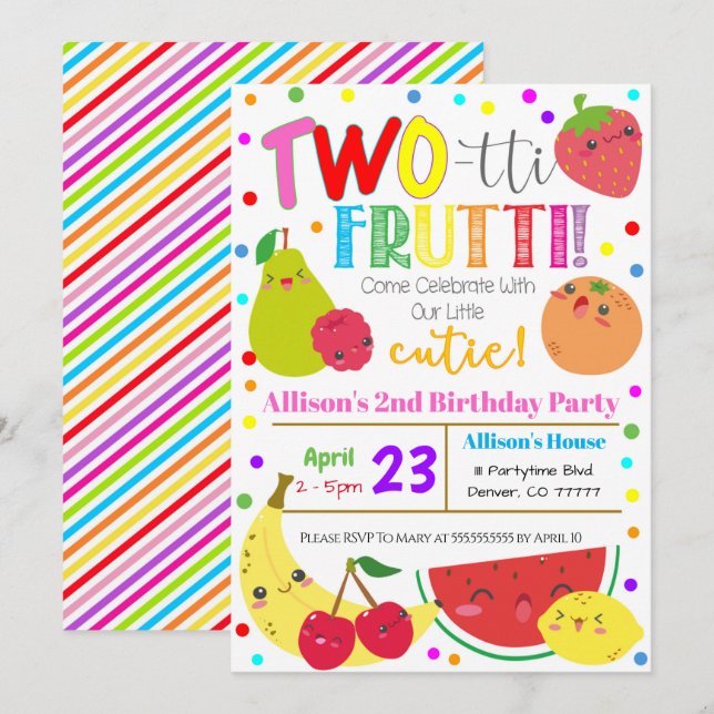 Two-tti Frutti Party Birthday Invitation (Front/Back)