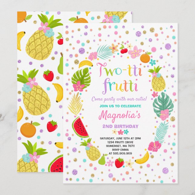 Two-tti Frutti Party Invitation 2nd Birthday Party (Front/Back)