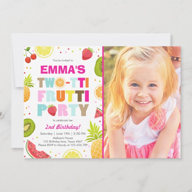 Two-tti frutti party invite Tutti fruity birthday (Front)