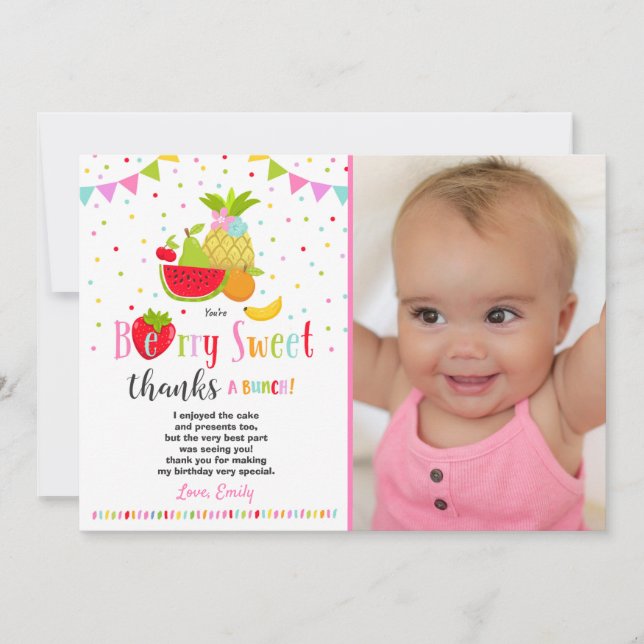 Two-tti Frutti Thank You Card Two-tti Frutti Party (Front)