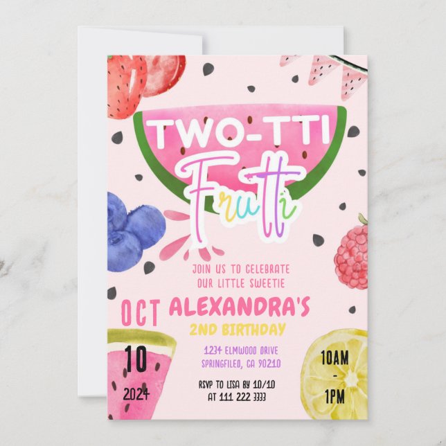 Two-tti Frutti Tutti Frutti 2nd Fruit Birthday Invitation (Front)