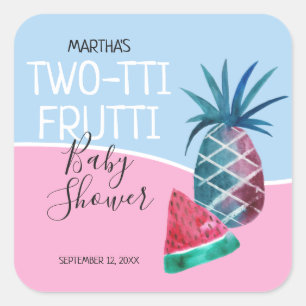 Two-tti Frutti Twin Boy and Girl Baby Shower Square Sticker