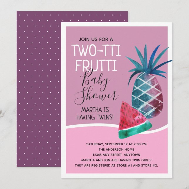 Two-tti Frutti Twin Girls Baby Shower Invitation (Front/Back)