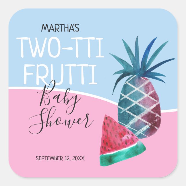Two-tti Frutti Twins Baby Shower Square Sticker (Front)