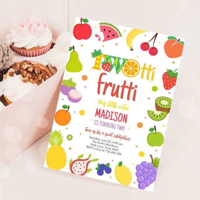 Two-tti Frutti Twotti Fruit Tropical 2nd Birthday  Invitation (Creator Uploaded)