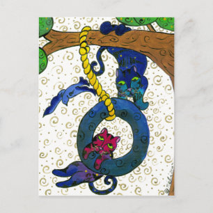 Two Tubby Tabby Cats Swinging From A Tree Postcard