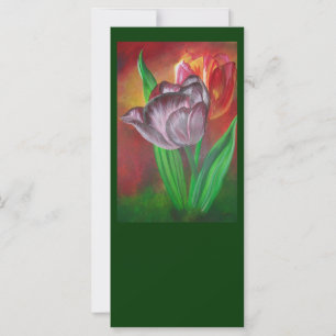 Two Tulips Against Red Background