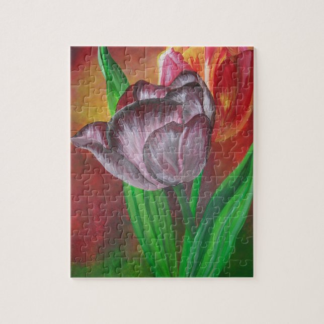 Two Tulips Against Red Background Jigsaw Puzzle (Vertical)