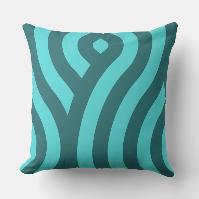 Two Turquoise Tones, Striped Wave Pattern Throw Pillow (Front)
