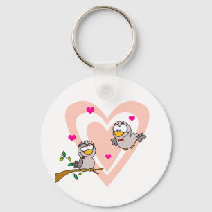 Two Turtle Doves By A Branch Keychain