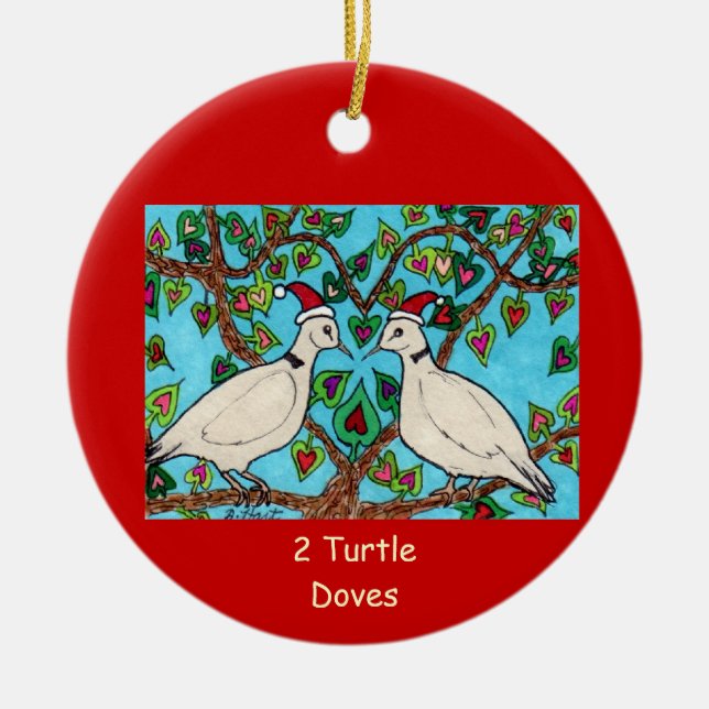 Two Turtle Doves Ceramic Ornament (Front)