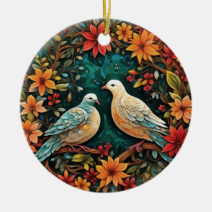 Two Turtle Doves Ceramic Ornament