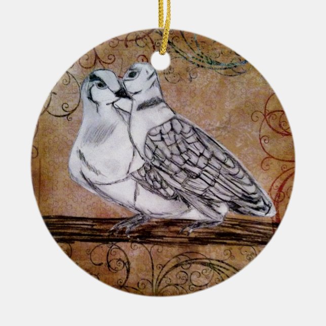 Two Turtle Doves Ceramic Ornament (Front)