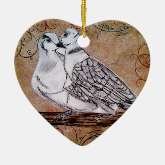 Two Turtle Doves Ceramic Ornament (Front)