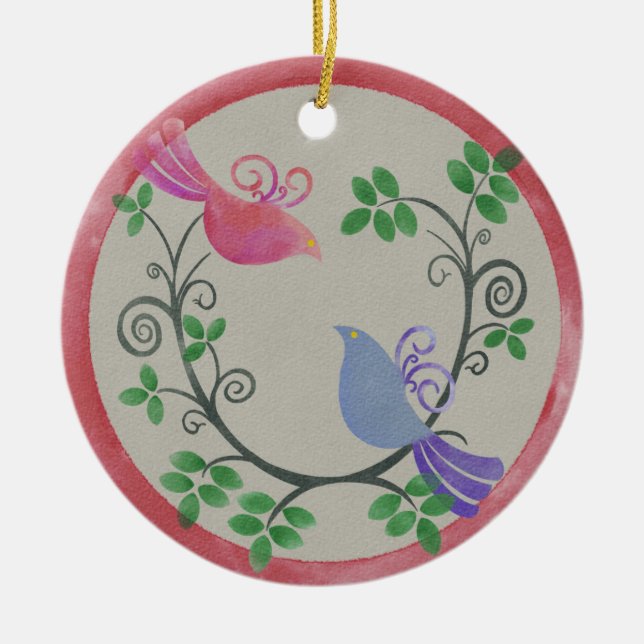 Two Turtle Doves Christmas Ornament (Front)