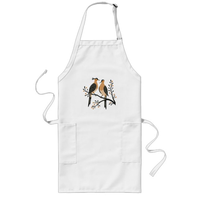 Two Turtle Doves Cut-Out Stencil Retro Style 7 Long Apron (Front)