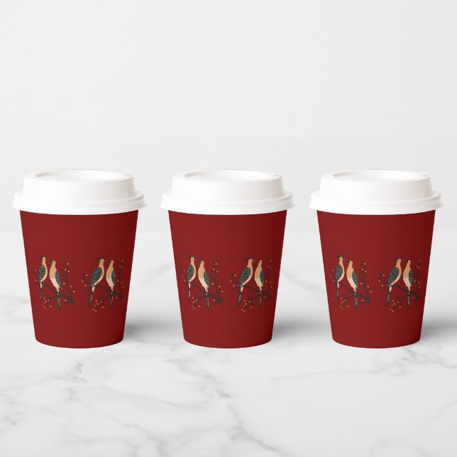 Two Turtle Doves Cut-Out Stencil Retro Style 7 Paper Cups (Multi)