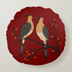 Two Turtle Doves Cut-Out Stencil Retro Style 7 Round Pillow