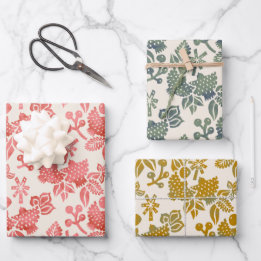 Two Turtle Doves in Pink, Green, and Mustard Wrapping Paper Sheet
