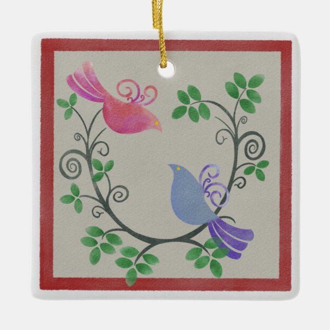 Two Turtle Doves Square Christmas Ornament (Front)