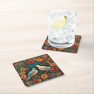 Two Turtle Doves Square Paper Coaster