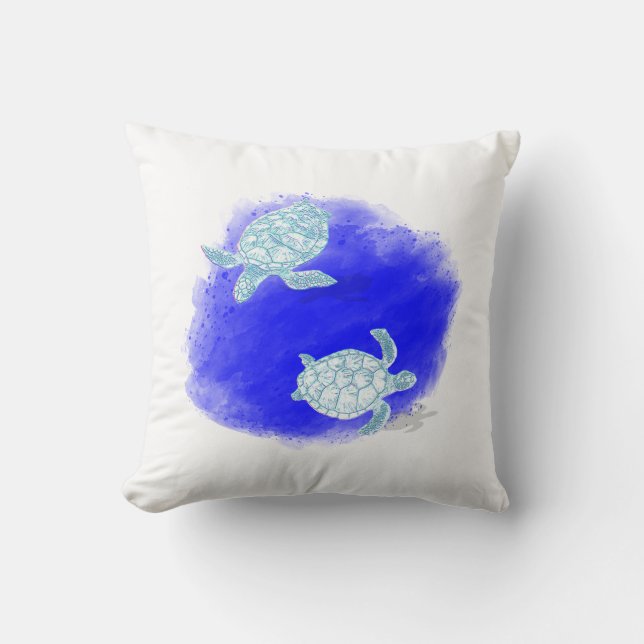 Two Turtles Swimming Throw Pillow (Front)