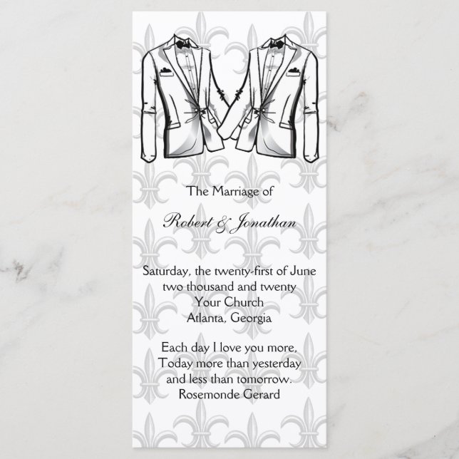 Two Tuxedo Groom Gay Wedding Program (Front)