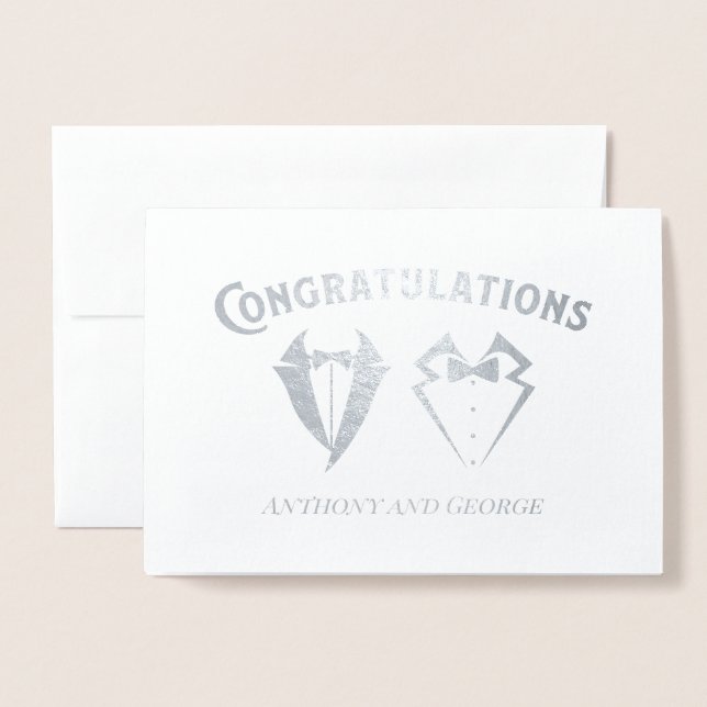 Two Tuxedo LGBTQ Engagement Congratulations Foil Card (Front With Envelope)