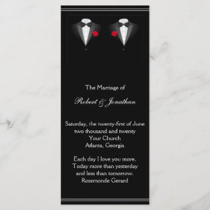 Two Tuxedos with Red Rose Gay Wedding Program