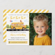 Two Two Two School Bus 2nd Birthday Invitation