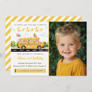 Two Two Two School Bus 2nd Birthday Invitation
