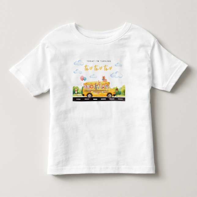 Two Two Two School Bus Birthday T-Shirt (Front)