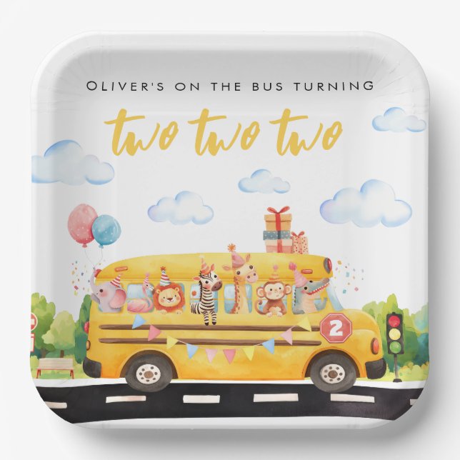 Two Two Two School Bus Square Paper Plate (Front)