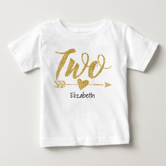 Two|Two Years Old Glitter-Print Personalized Baby T-Shirt (Front)