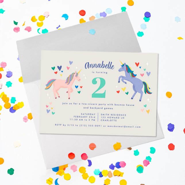 Two Unicorn Twonicorn Birthday Party Invitation (Creator Uploaded)