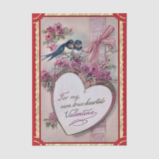 Two Valentine Lovebirds with Purple Roses, Ribbon Tissue Paper